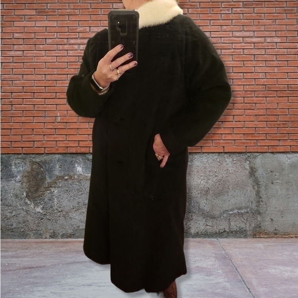 VINTAGE 1930s Wool Felted Wool Coat & Fur Collar Lg Black & White EUC - Picture 3 of 16